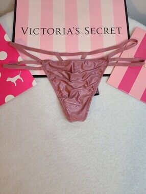 Retired Victoria's Secret Silky Satin Strappy Cut-out V-string Thong Panty Sz M